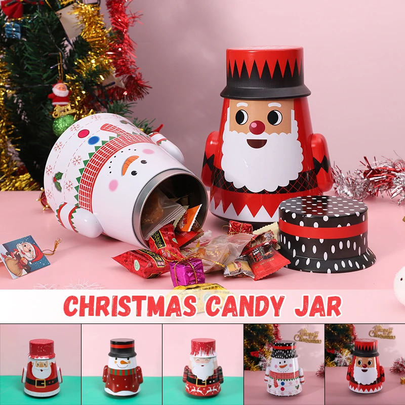 

Christmas Candy Jar Cute Cartoon Holiday Decor Storage Tin Cans Christmas Cookies Jar Sugar Christmas Gift Packaging Box