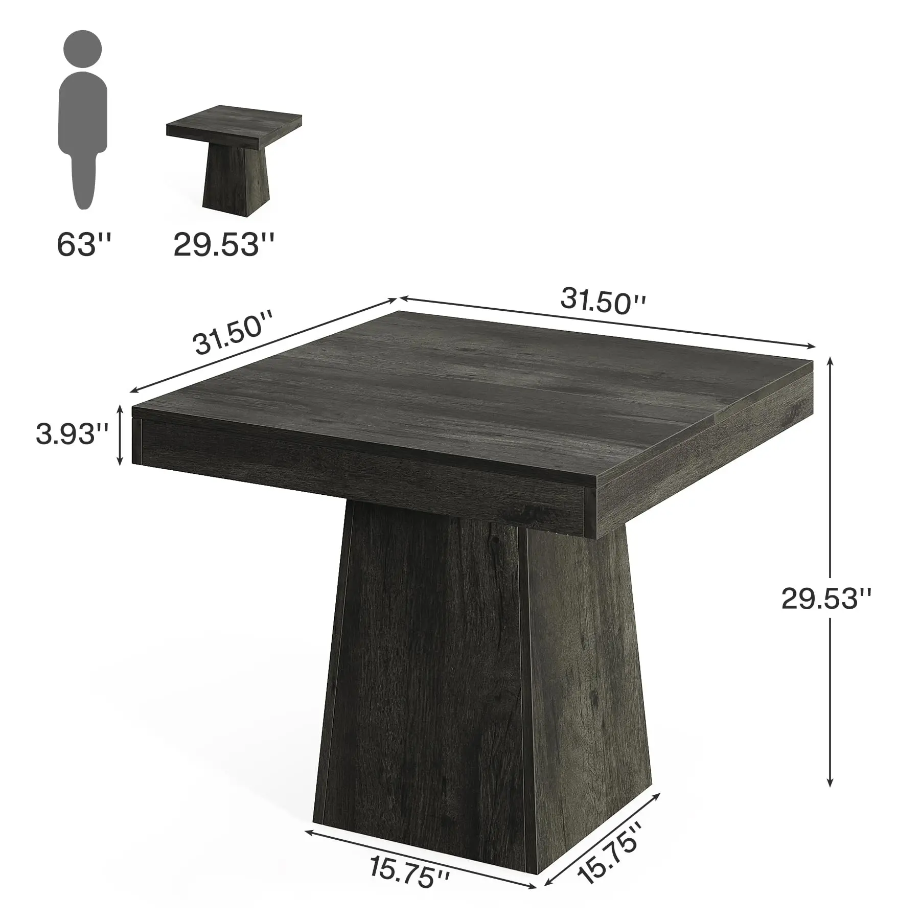 Tribesigns-Table à manger carrée avec socle piédestal robuste, table de cuisine, petite table quete, salle à manger de ferme, 4 po, 31.5 po