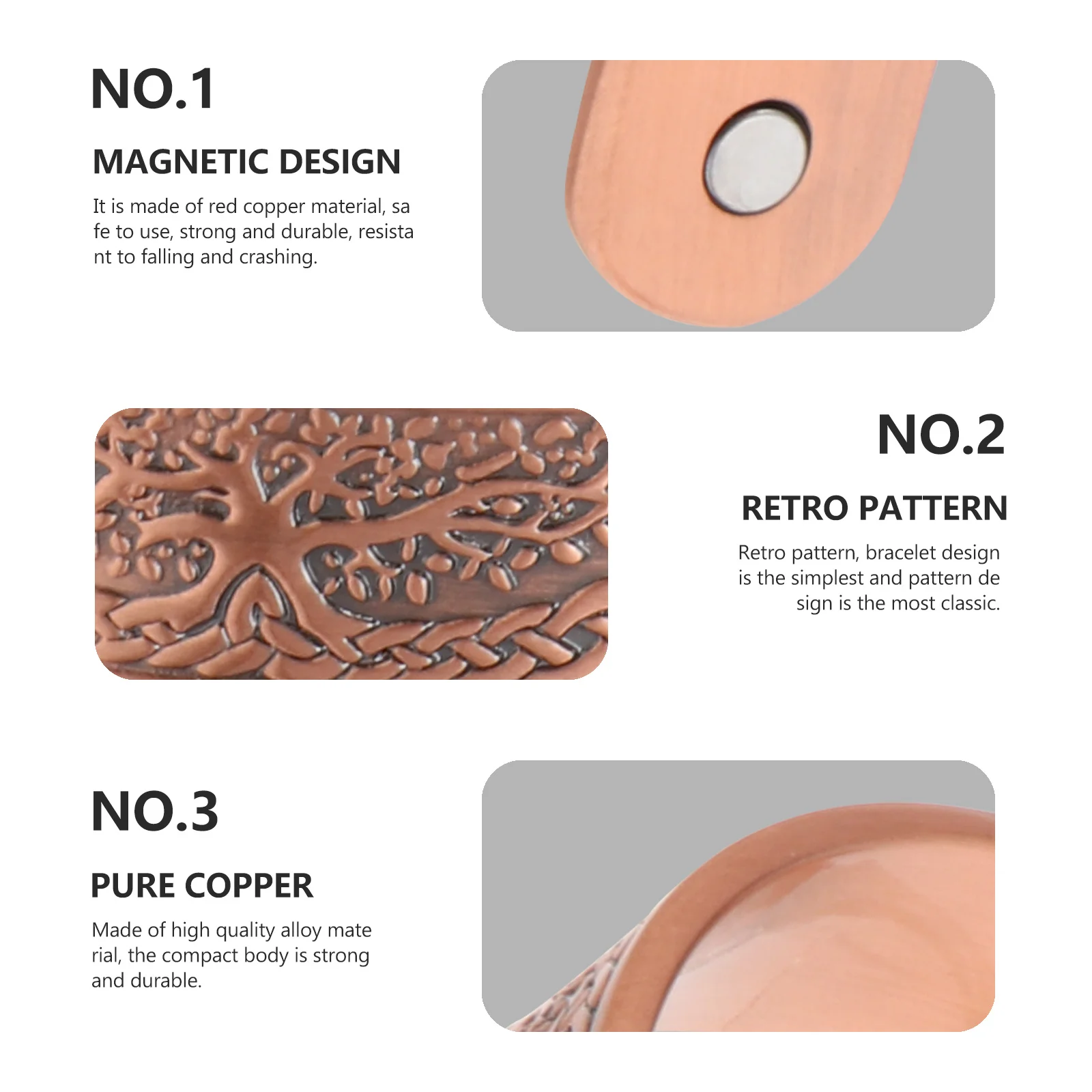 

1Pcs Pure Copper Magnet Bracelet Vintage Chic Exquisite Wrist Chain Jewelry Durable Stylish Unisex Bangle Party Wear