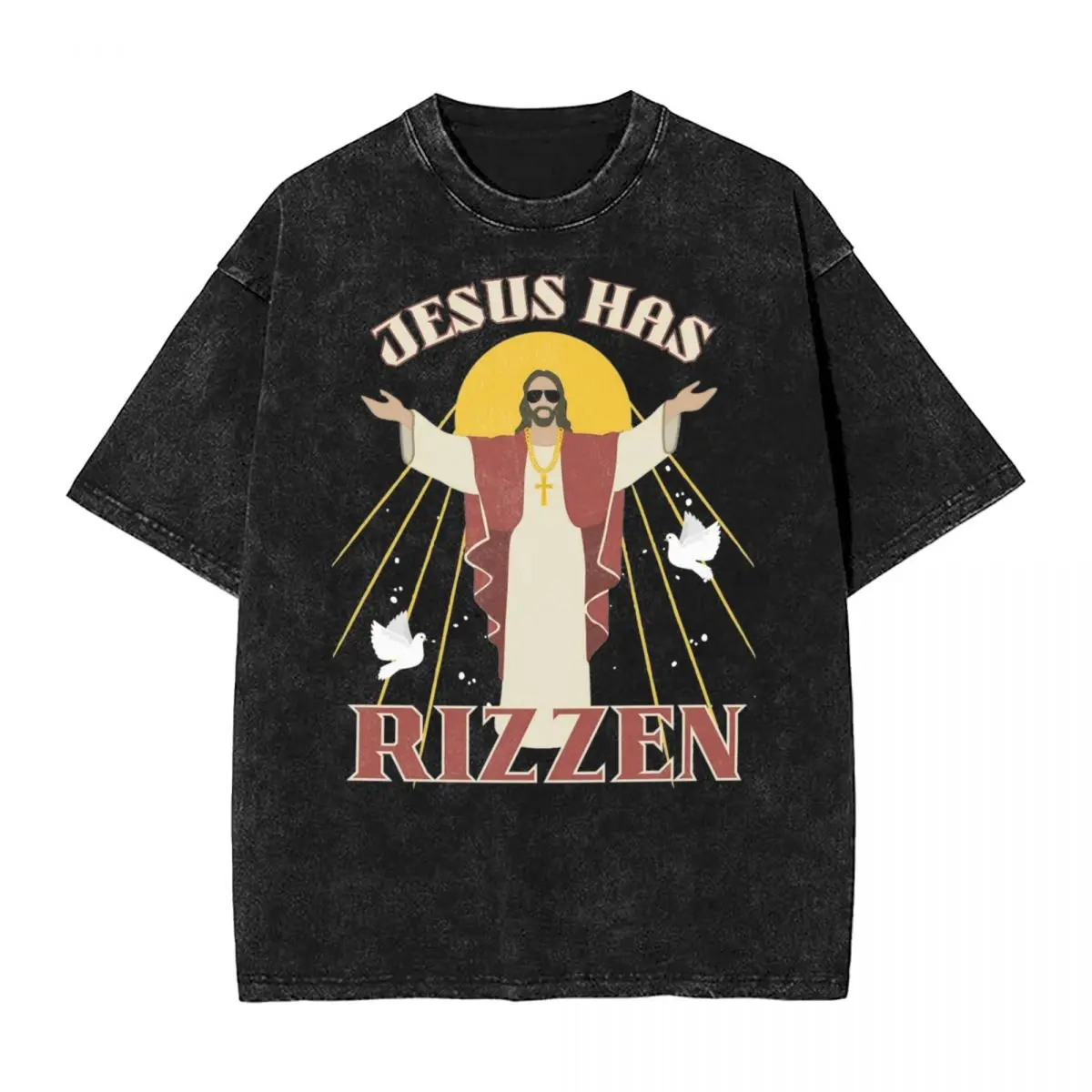 Jesus Has Rizzen Washed T Shirts Streetwear Hip Hop T-Shirt Christian Religious Tee Shirt for Men Women Cotton Harajuku Summer