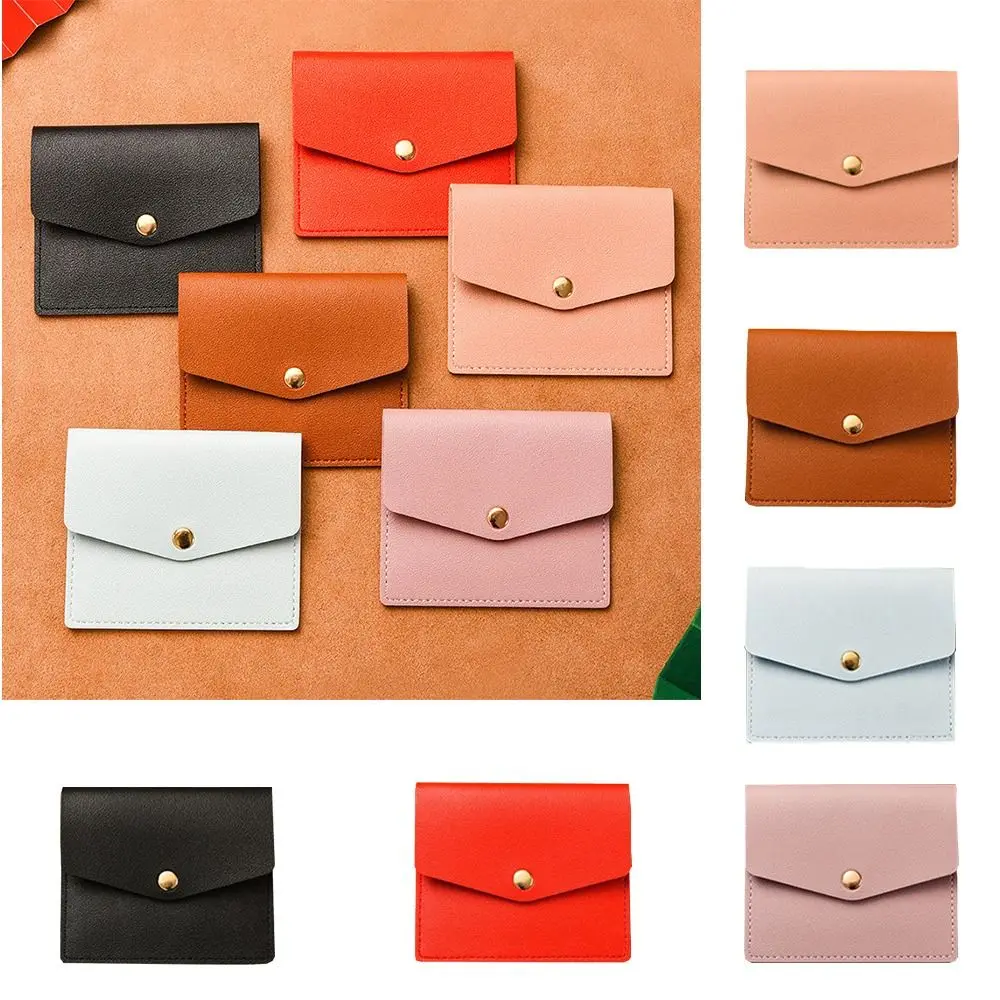 Retro estilo coreano fino envelope saco de cartão cor sólida carteira mini carteira botão snap pu botão moeda bolsa viagem