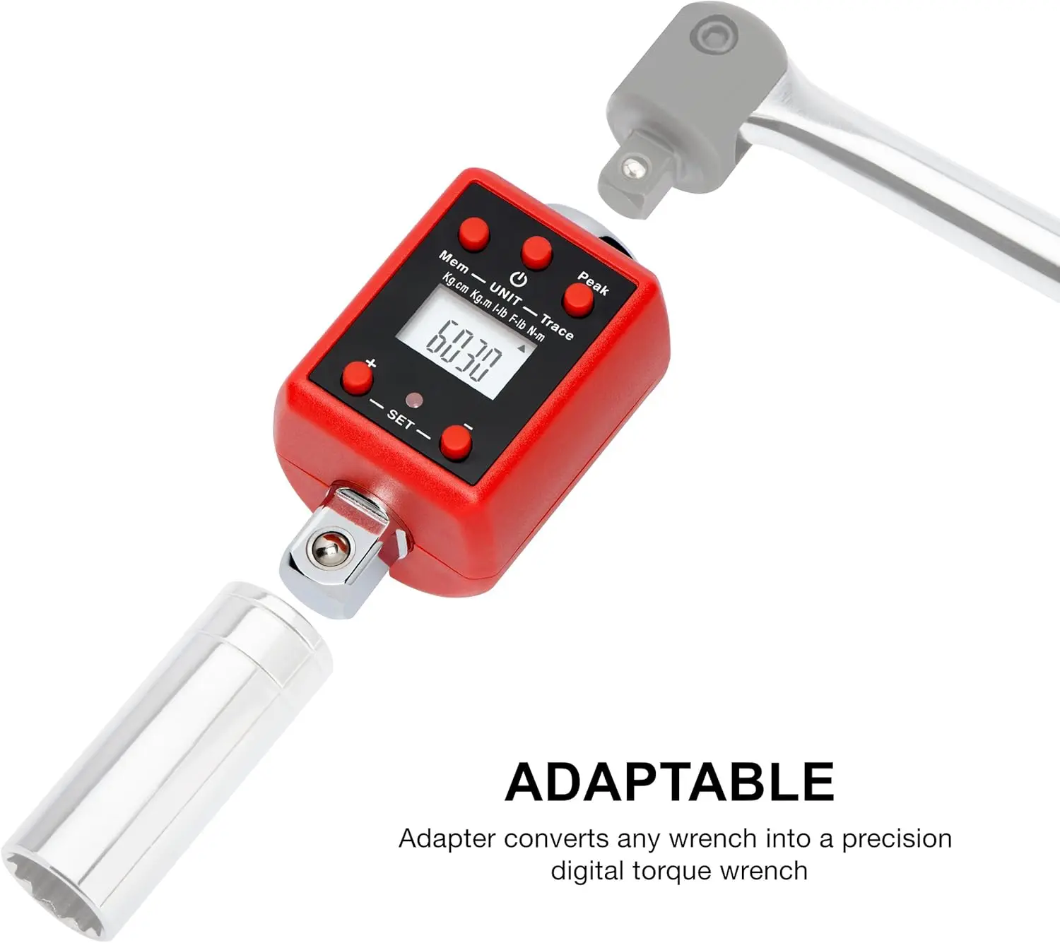 محول عزم الدوران الرقمي، محرك 1/2 بوصة، نطاق 29.5-147.5 قدم-رطل، يحول الشدات إلى أداة عزم الدوران الرقمية مع تنبيه