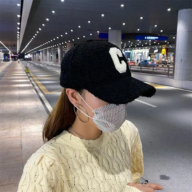 Ladies' Visors New Korean Embroidered Letter Simple Thick Casual Versatile For Girl Warm Autumn Winter Baseball CapsSoft Visors