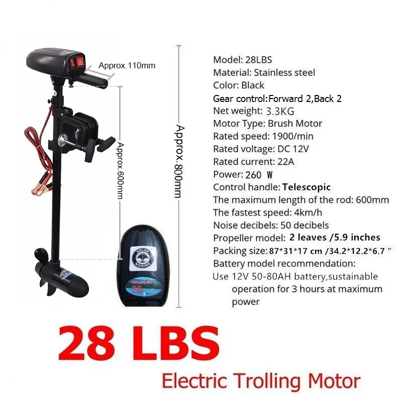 Solar Marine 28LBS Electric Motor for Inflatable Boat Engine, Electric Propeller Hanging Machine Equipment, Full Accessories