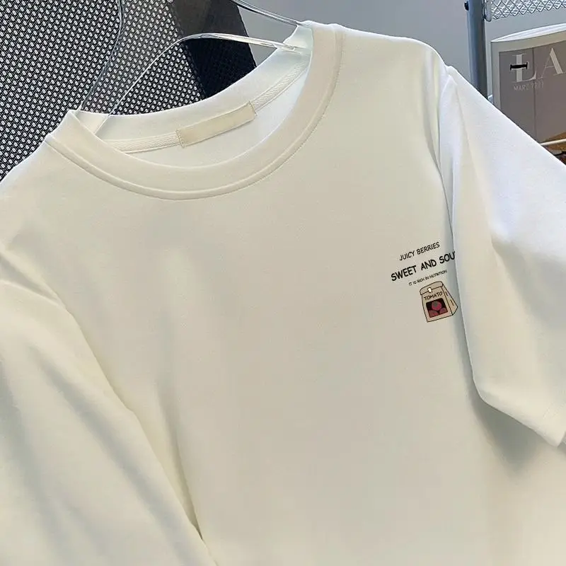 DAYIFUN-Women Cotton Short Sleeve T-Shirts Letter Printed Design Oversize High Street Loose Tees O-Neck Tops 2024 Summer Tshirt