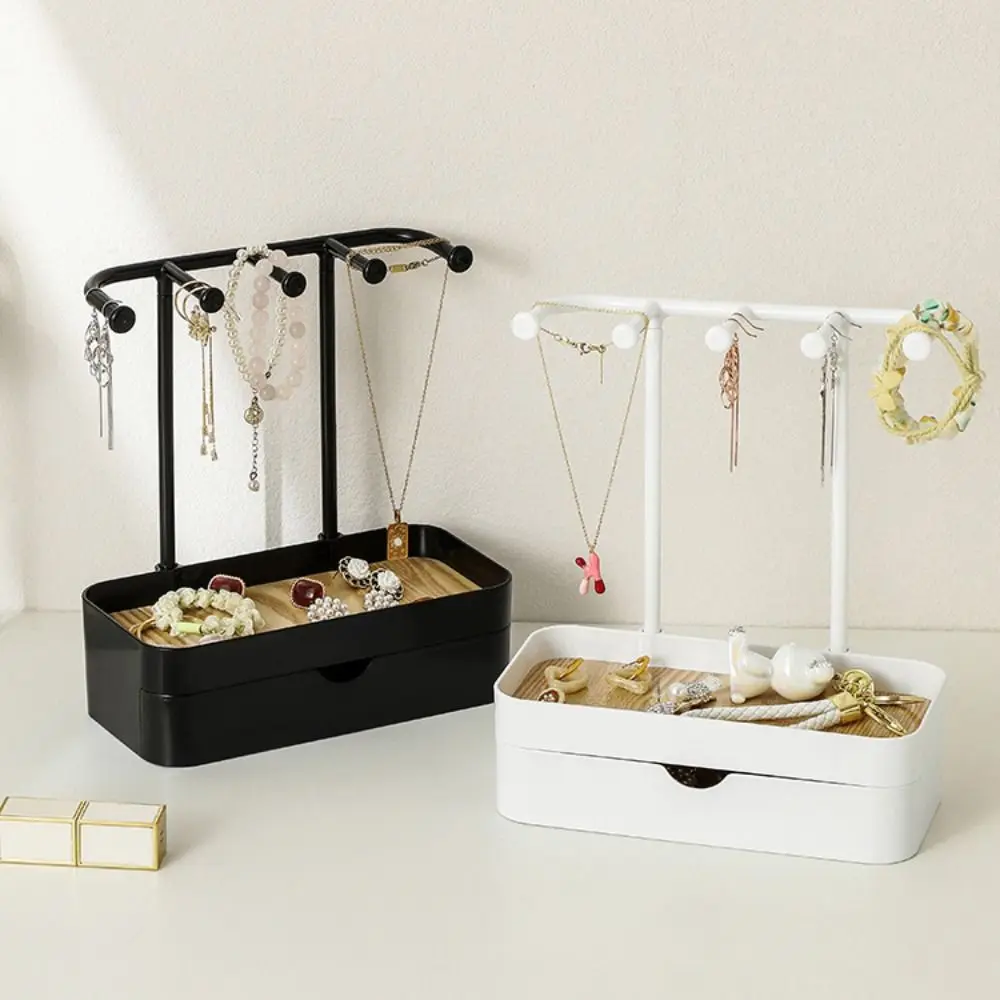 

Multifunctional Jewelry Display Stand with Drawer Classification Jewelry Storage Rack Hanging Key Tray Double Layer