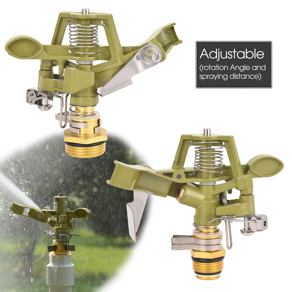 Aspersor Metálico Pulsante de 1/2 3/4 Pulgadas, Aspersor de Riego de Césped con Brazo Oscilante Giratorio de 360 Grados para Sistema de Riego de Jardín