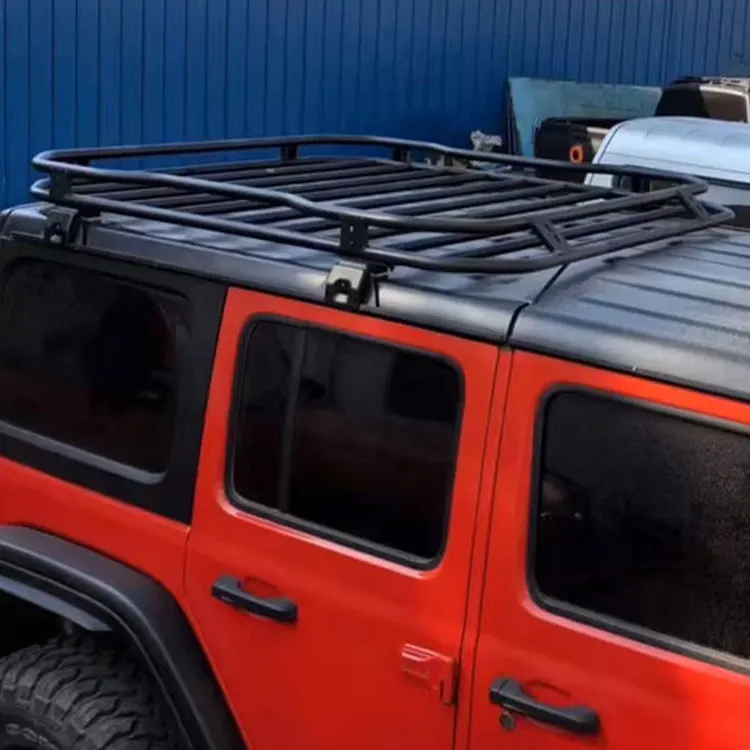 4-Door رف أمتعة جبل حامل البضائع سلة رف سقف الصلب الأسود لرانجلر JK JL المصارع BJ40 #5