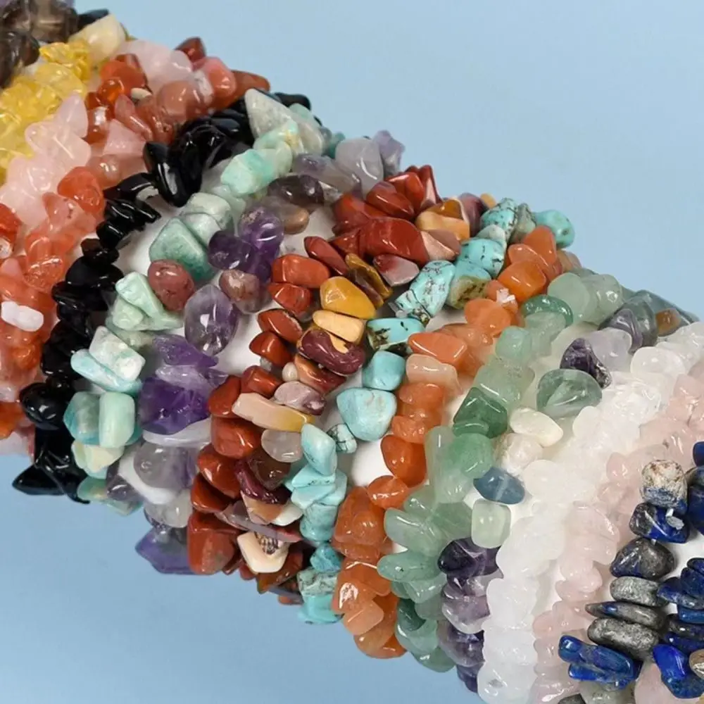 New Bohemian Irregular Stone Bracelets Stretch Band Purple Crystal Beaded Bangles Adjustable Chip Beads Wristband Jewelry