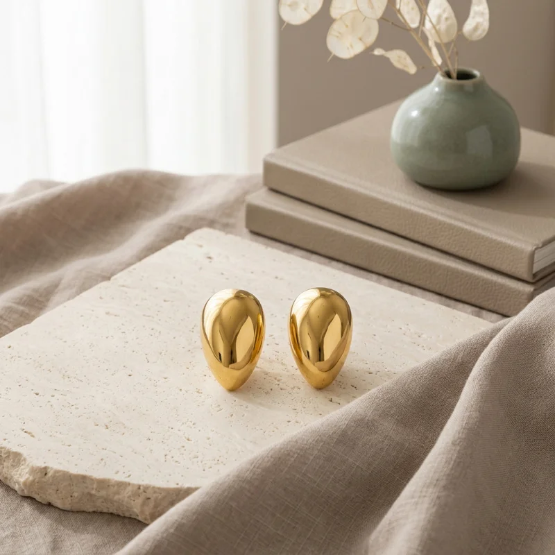 CarlidanaEuropean and American style versatile simple three-dimensional water drop earrings in titanium steel with a niche high-