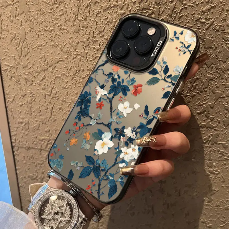 

Flower Blossoming Branches Laser Phone Case For iPhone 15 14 Pro Max Plus 17 16 Pro Max Air 13 Mini 11 12 Pro Max Back Covers