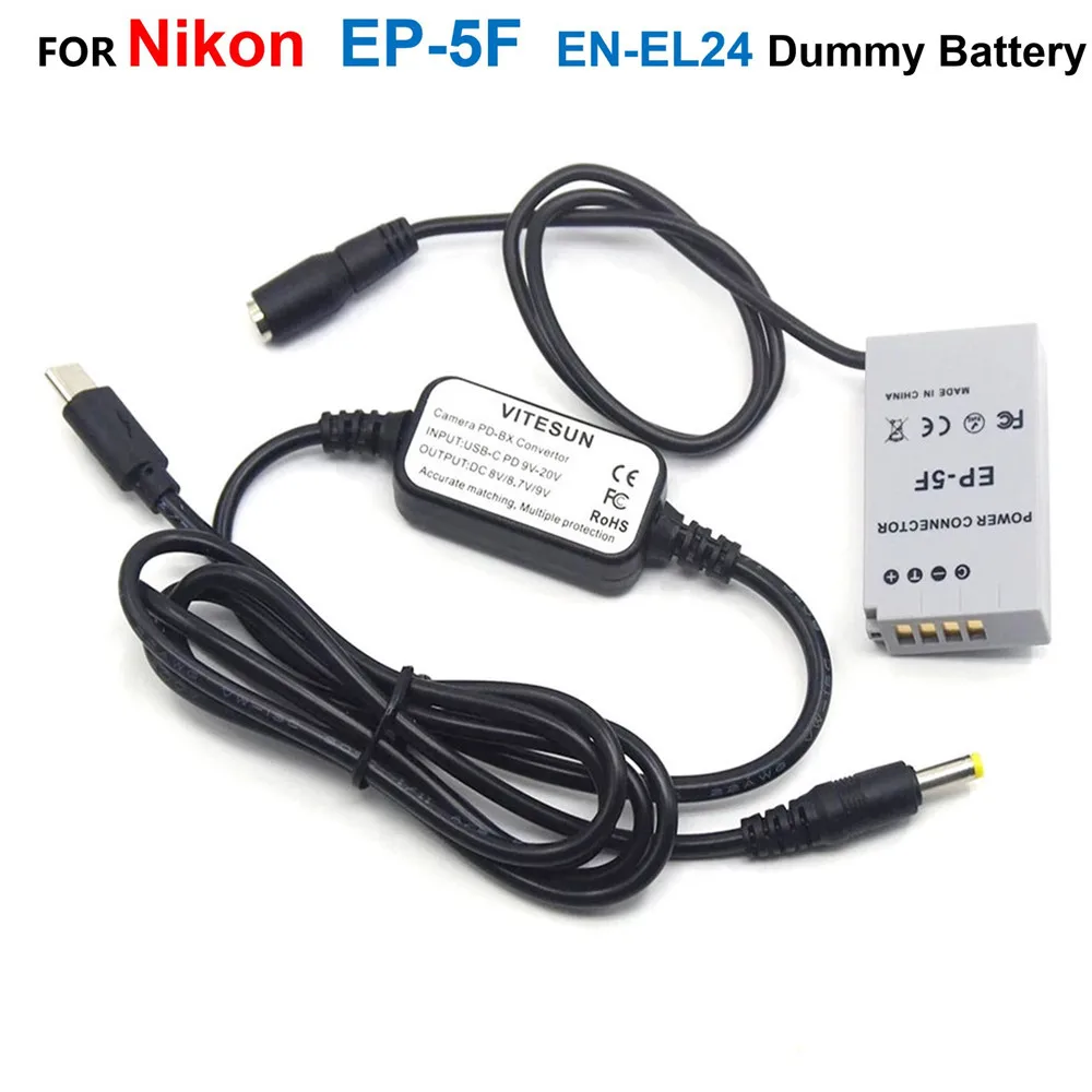 

USB Type C Power Cable+EP-5F DC Coupler EN-EL24 ENEL24 Fake Battery Adapter For Nikon 1 J5 1J5 Camera