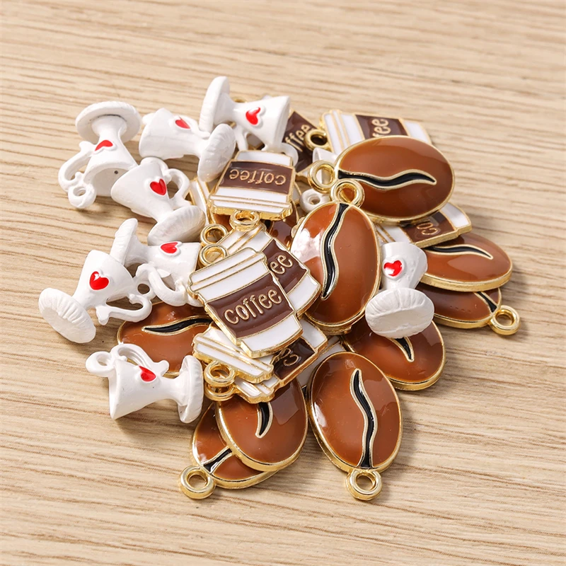 10 Stück süße Emaille-Kaffeebohnen-Tassen-Charms-Anhänger für Schmuckherstellung, Tropfen-Ohrringe, Halsketten, Armbänder, DIY-Bastelzubehör – Detail 8