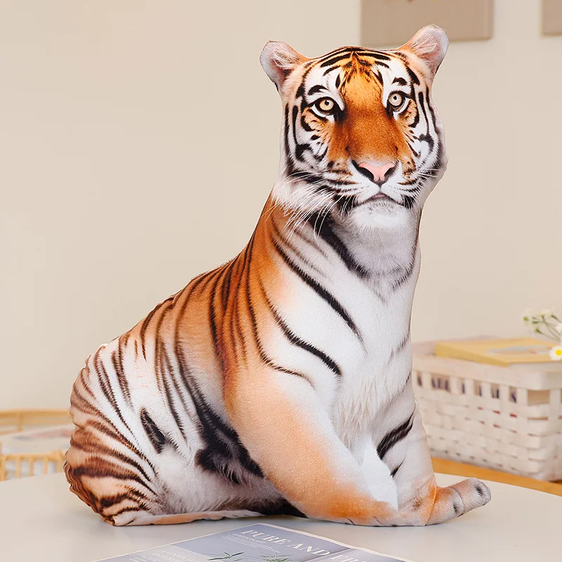 1 Stück 3D Simuliertes Waldtier-Dekokissen, Lebensechtes Stofftier Löwe, Fuchs, Waschbär, Zebra, Tiger, Sofa-Schlafzimmer-Kissen, Heimdekoration für Kinder