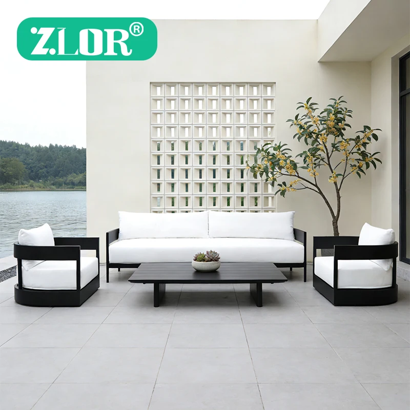 

Zlor Modern Aluminum Outdoor Sofa Set-Rust & Water Proof Farmhouse & Hotel Garden Use Durable Outdoor Furniture