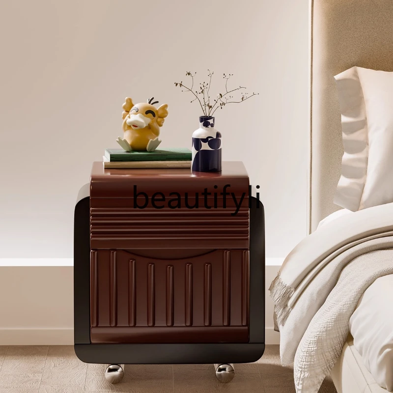 

Bedside table design fashionable light luxury high-end creative storage solid wood side cabinet