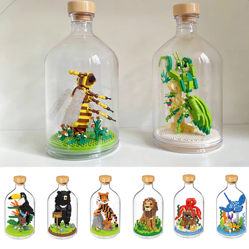 

Новый продукт, имитация животных, серия, креативные детские игрушки, строительные блоки в бутылках, фламинго, морской конек, образовательная подарочная модель