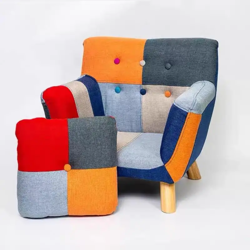 1Pc Children Single Person Solid Wood Fabric Detachable Washable Sofa Simplicity Patchwork Personality Reading Backrest Chair