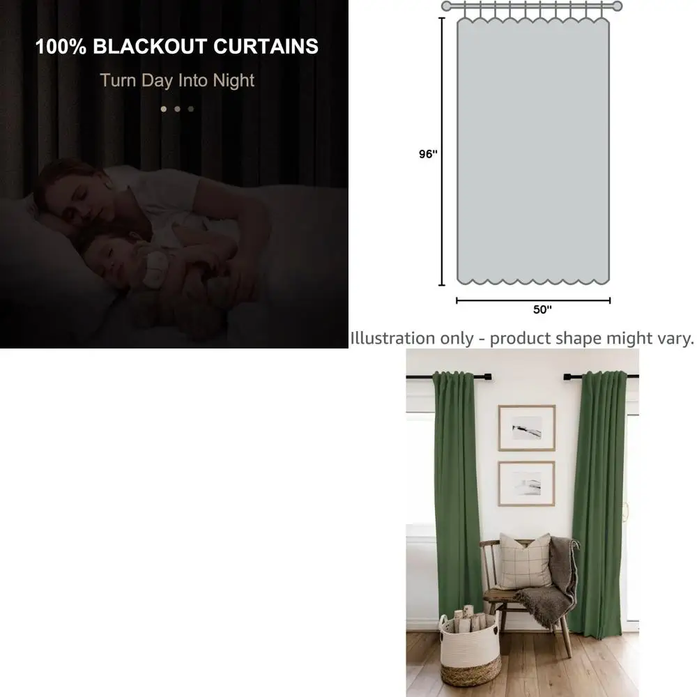 

Moss Green 50W x 96L Теплоизолированные льняные плотные шторы, комплект из 2 панелей для спальни и гостиной