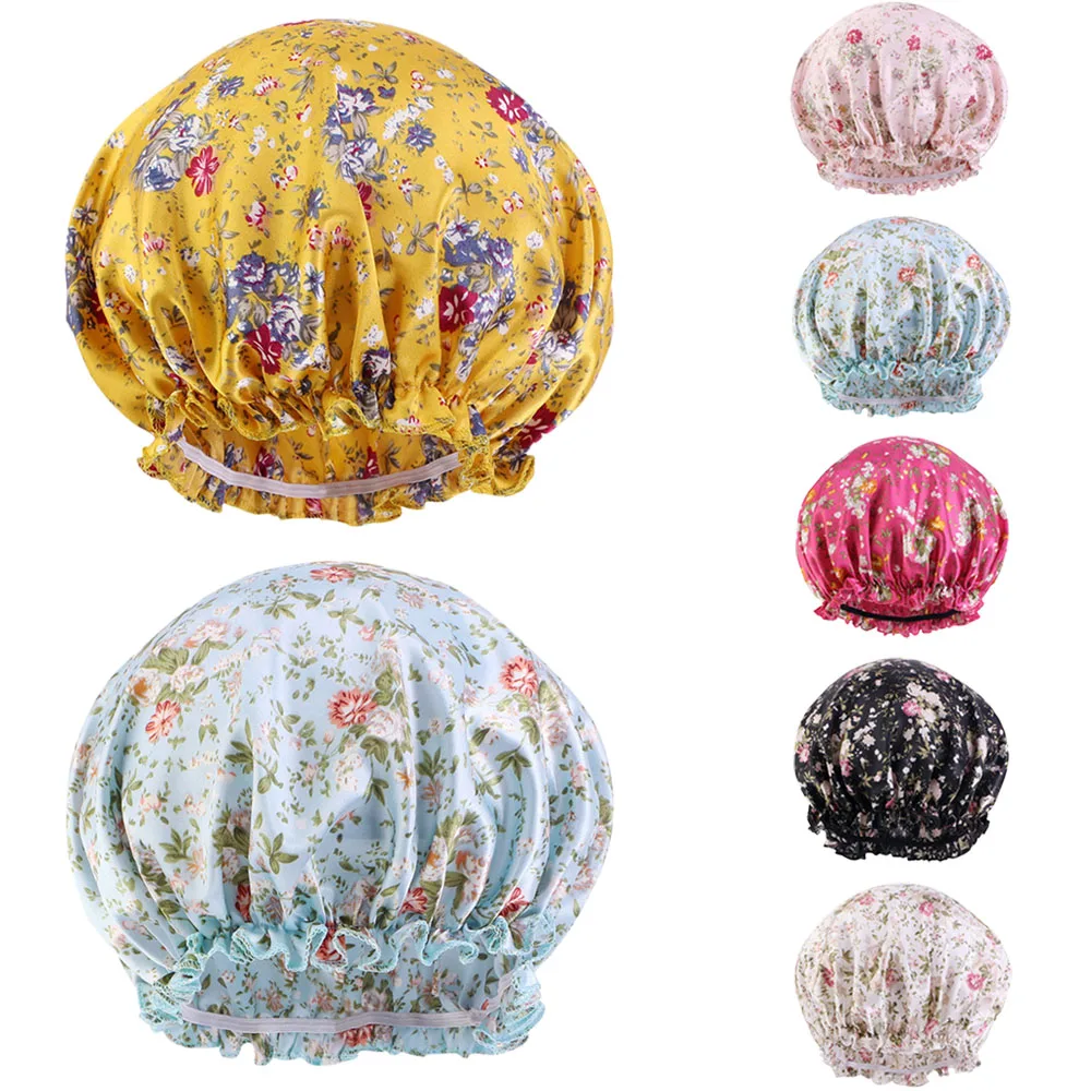 Floral Print Bonnets for Women Elastic Single Layer Extra Large Satin Night Sleeping Cap Reversible Caps Hair Care Hat