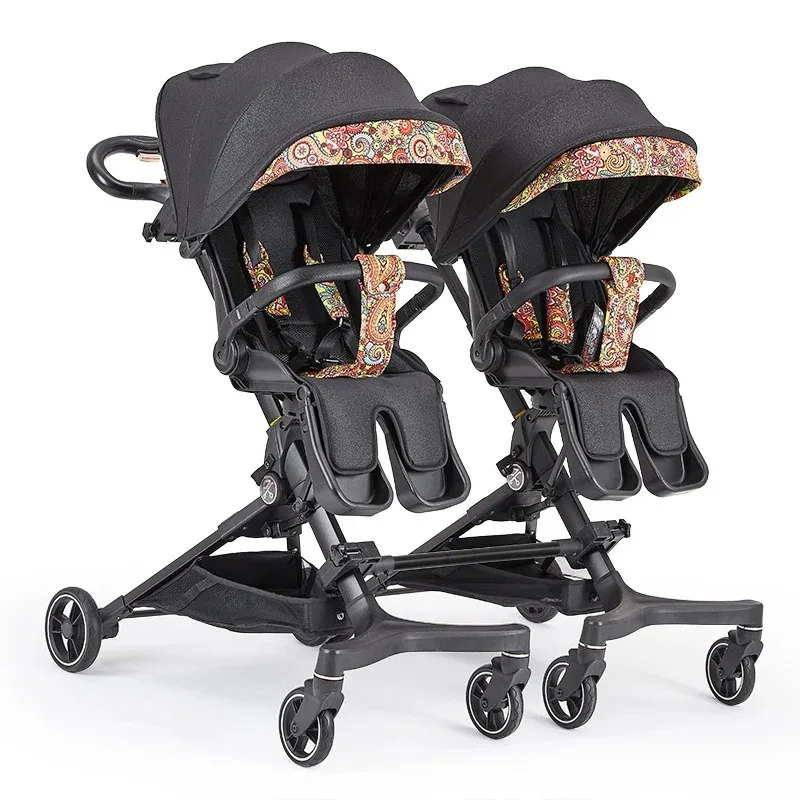 

Легкая двойная коляска для близнецов с поворотными сиденьями, регулируемая по высоте, складная, для путешествий, для двух детей