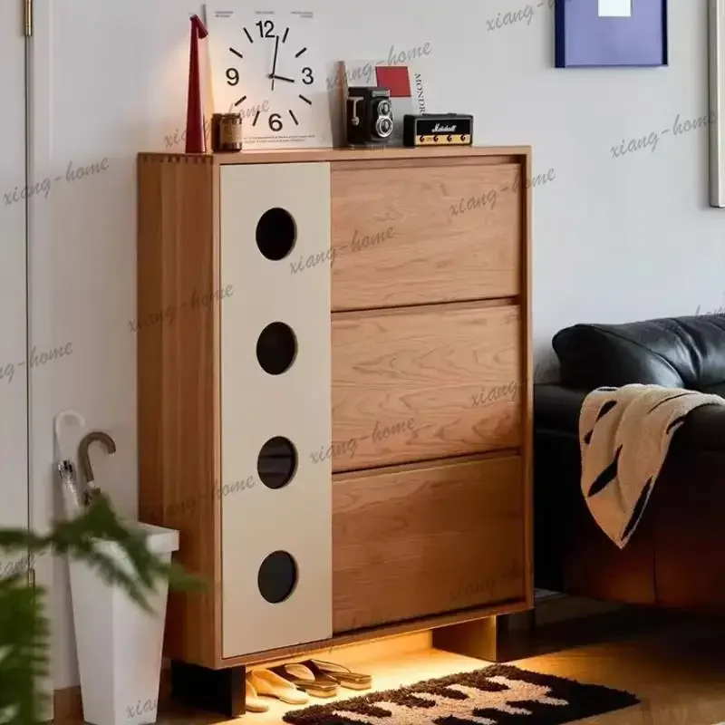 LJY Design Narrow Shoe Cabinet Drawer Dust Cover Solid Wood Shoe Organizer Space Saving Modern Szafka Na Buty Furniture For Home