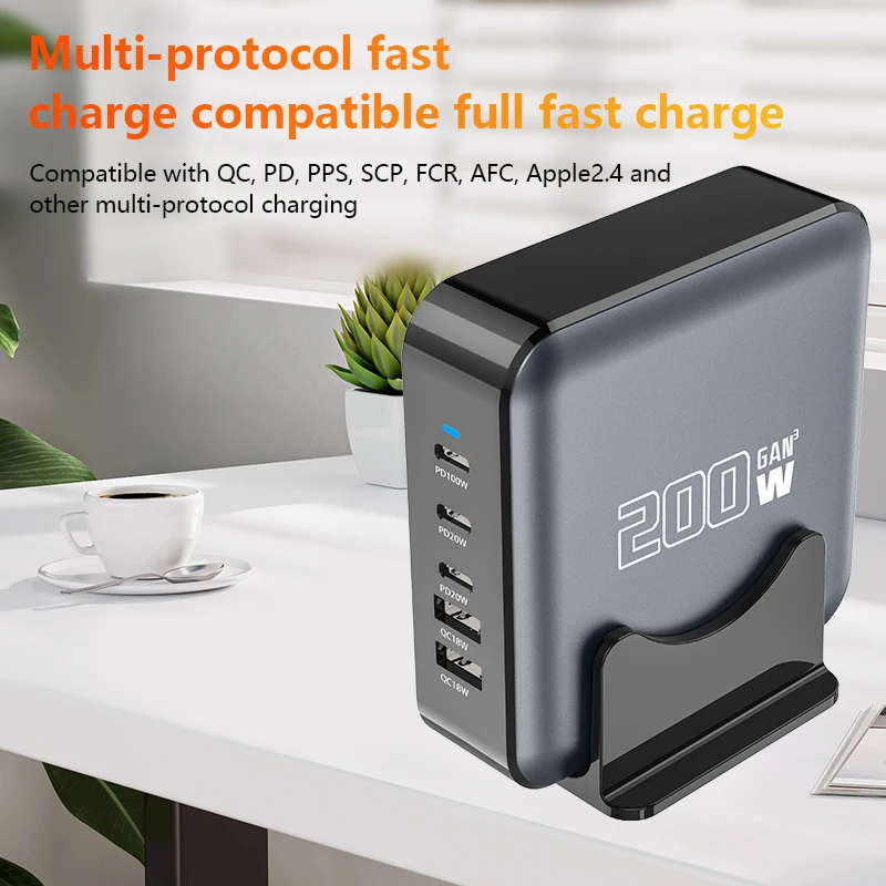 200W USB C charger block, upgraded GaN IV 5-port USB C charger, fast charging station hub, PD 65W USB C laptop charger compatibl