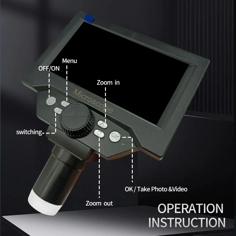 5. 5-calowy mikroskop cyfrowy LCD 50X -1000X powiฤkszenie z 8 ajustalnymi lampkami LED, mikroskop USB do okien/macosรณw