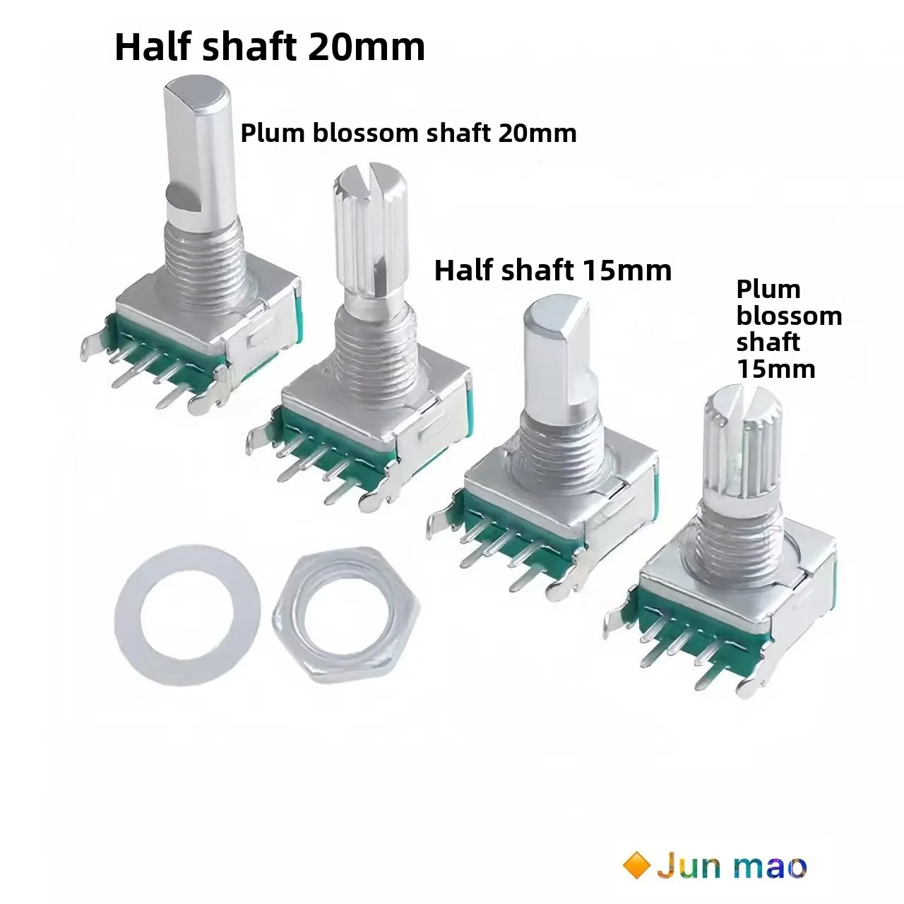 1PCS EC11 horizontal rotary encoder 15mm plum blossom shaft side insert D half shaft with switch digital potentiometer 20 bits