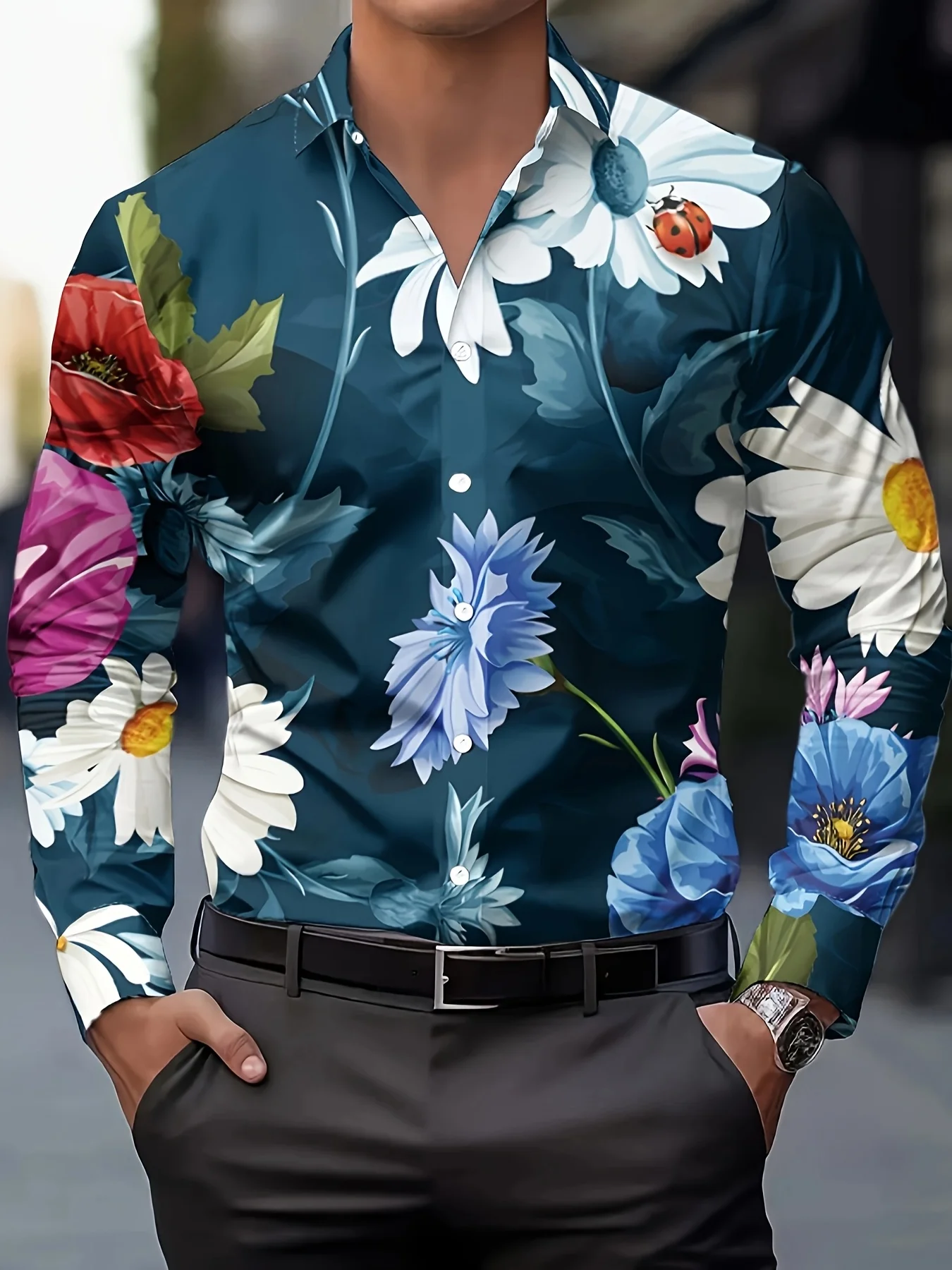 

Men's shirt spring and autumn new long-sleeved shirt with lapel fashion design element 2025
