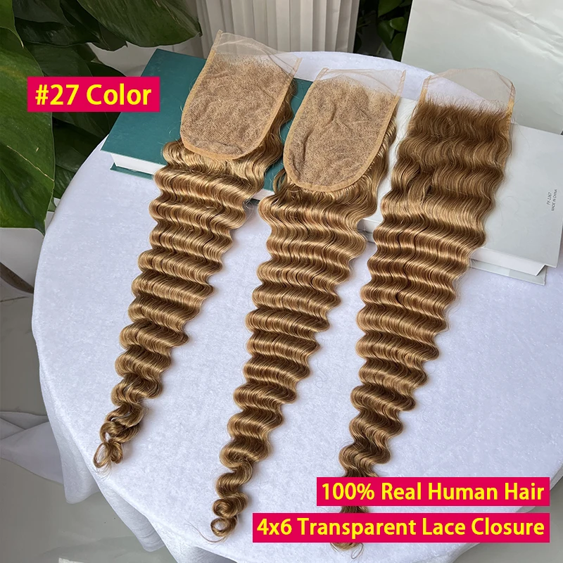 

#27 Color Deep Wave 4x6 Transparent Lace Closure 100% Human Hair Melt Skin Pre Plucked Invisible Lace Raw Virgin Human Hair