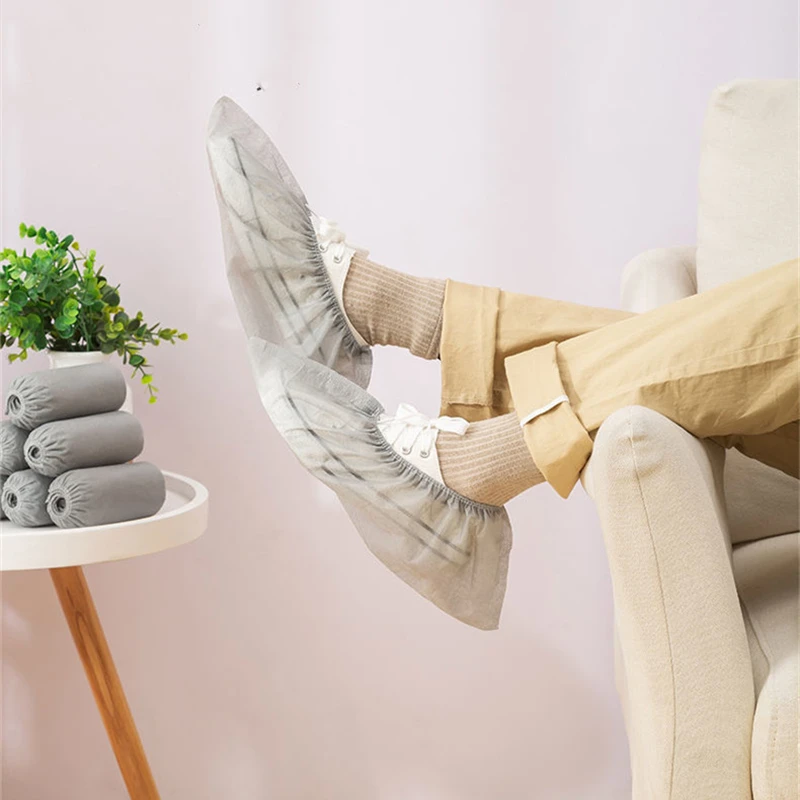 Einweg-Schuhüberzüge, 100 Stück, rutschfest, langlebig, wasserdicht, Stiefelüberzug für Böden, drinnen und draußen, Arbeitsplatz, Schuhe, Stiefeletten, Schutz – Detail 9