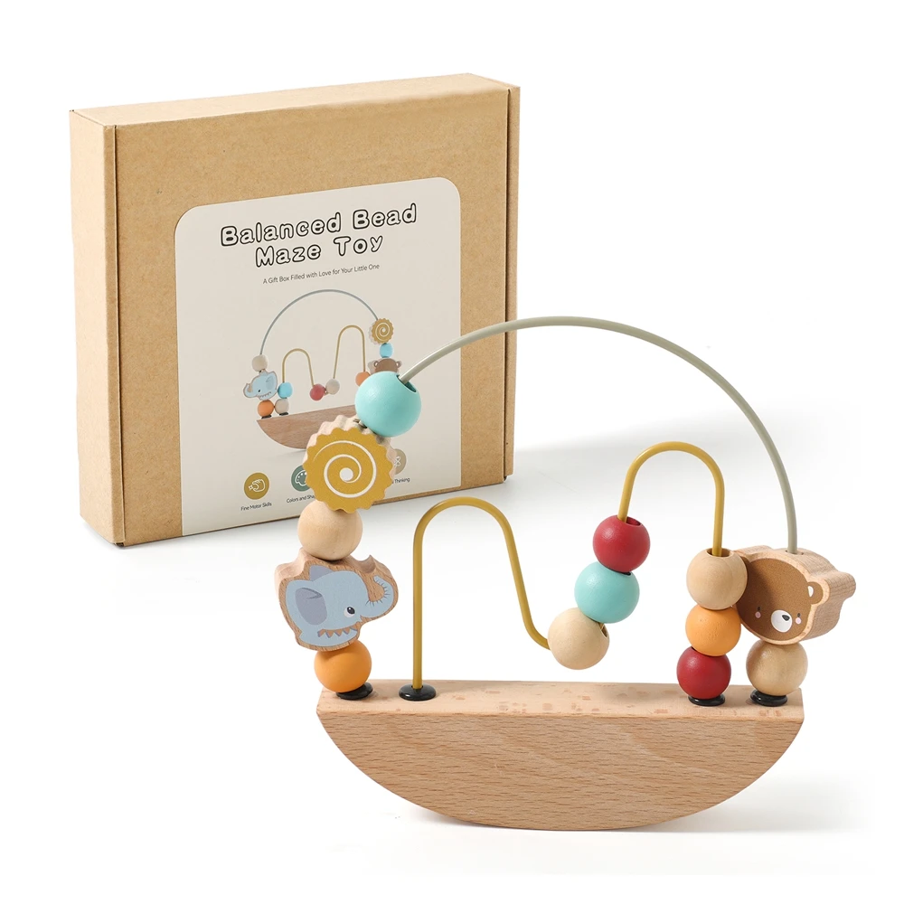 

Baby Montessori Toys Newborn Finger Movement Game Cardboard Animal Wooden Bead String Wooden Moon Balance Toy Room Decorations
