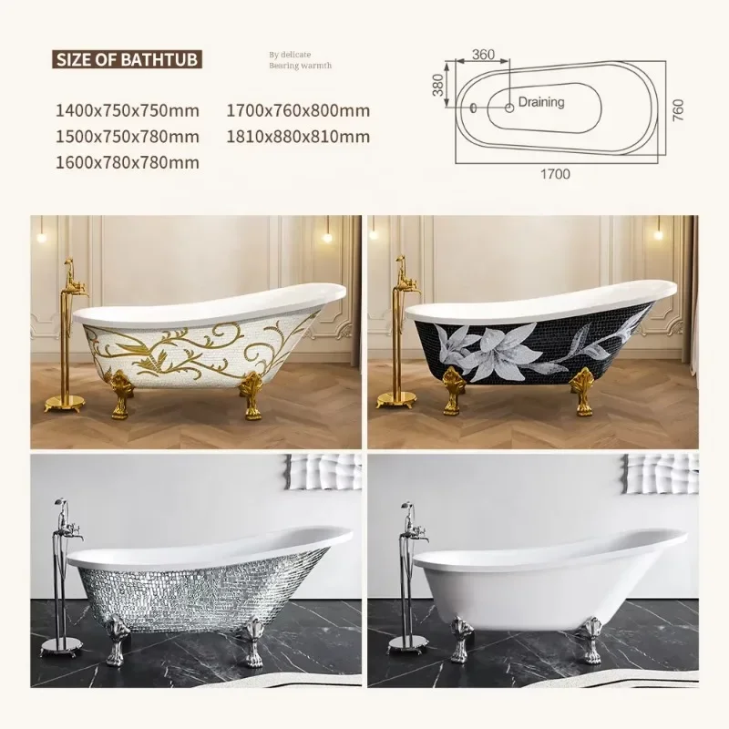 Bright Silver 4 Legs Portable Soaking Bath Freestanding Claw Feet Acrylic