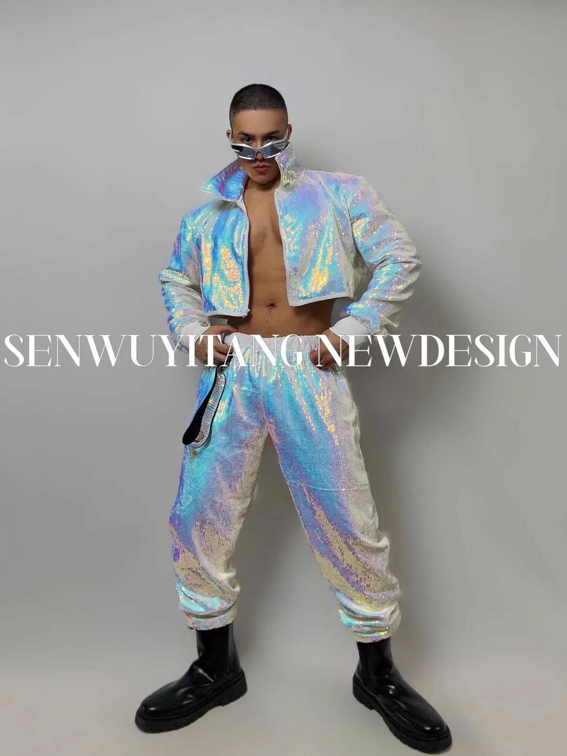 New Retro Colorful Sequin Jacket Pants Performance Costume Nightclub Bar GOGO Male Female Singer DS Dance DJ Hip Hop Stage Suit