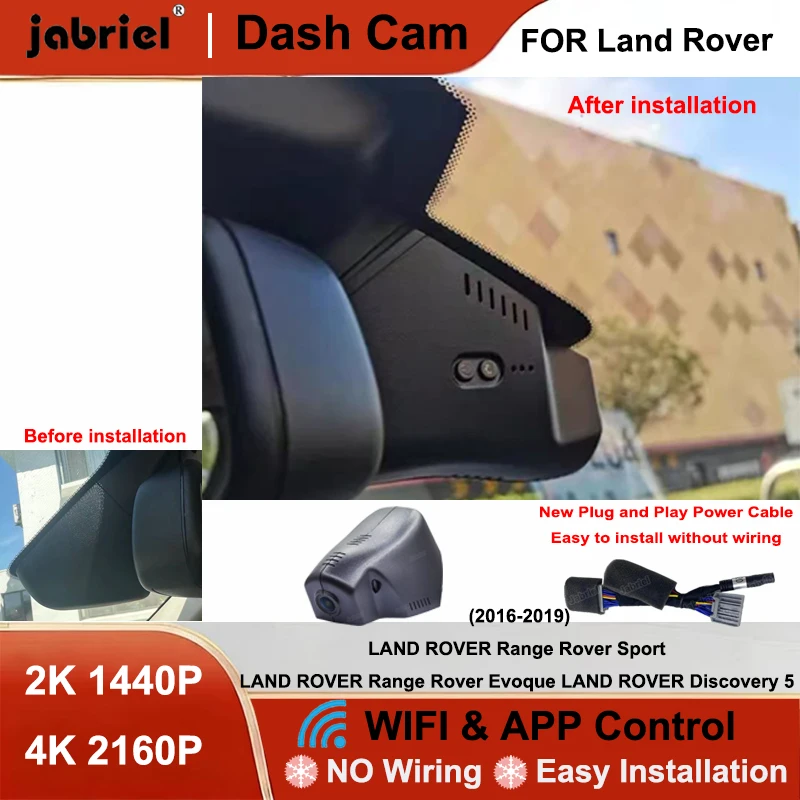 

Видеорегистратор Jabriel Dash Cam 2K 4K с Wi-Fi, Plug and Play, для Land Rover Range Sport, Range Evoque, Range Rover 2016, 2017, 2018, 2019 годов выпуска