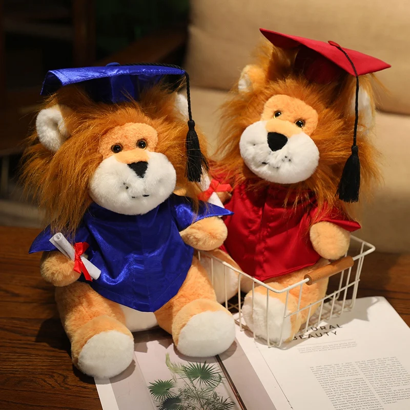 Cute Cartoon Doctor's Clothing Little Lion Plush Toy Kawaii Stuffed Animal Leo Plushies Doll Soft Students Graduation Gift Decor