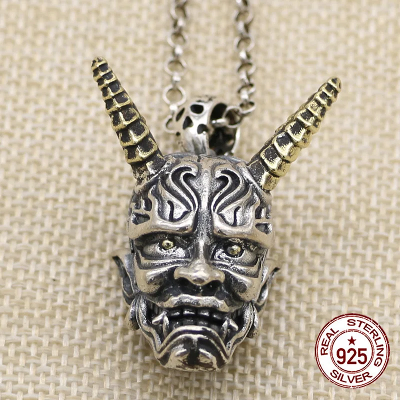 

S925 Sterling Silver Pendant Personalized Fashion Retro Ghost Head Exaggerated Punk Hip Hop Design Internet Famous Jewelry