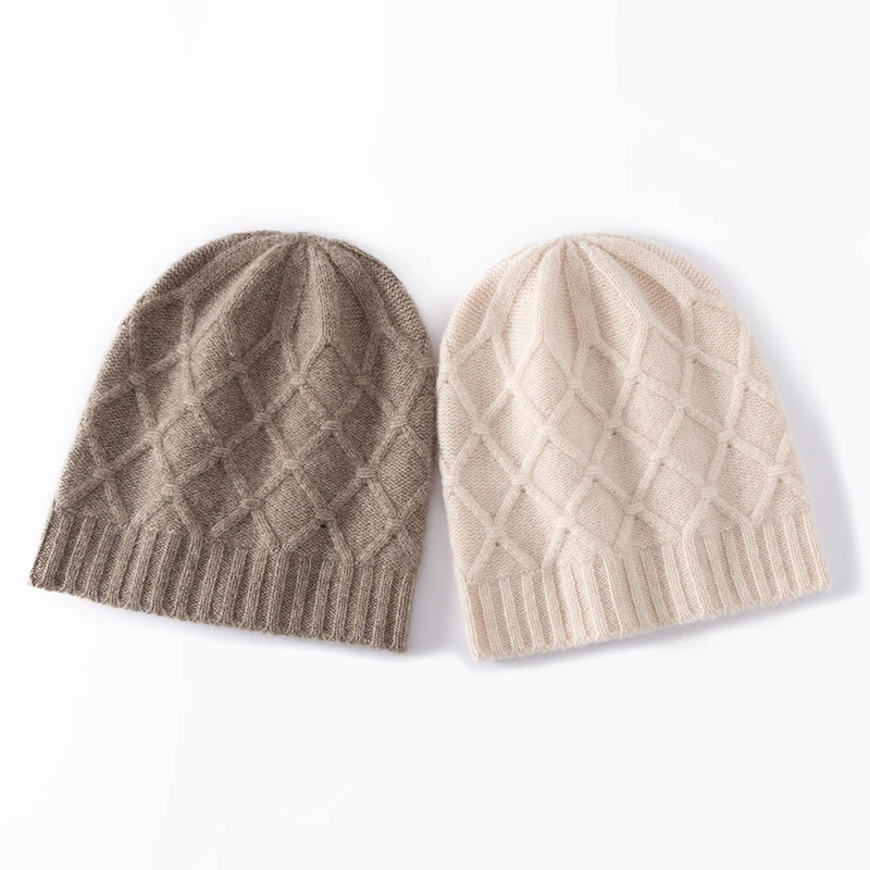 Light Luxury High-End Seven Needle Thick 100% Cashmere Hat Simple and Versatile Solid Color Soft and Warm for Men and Women