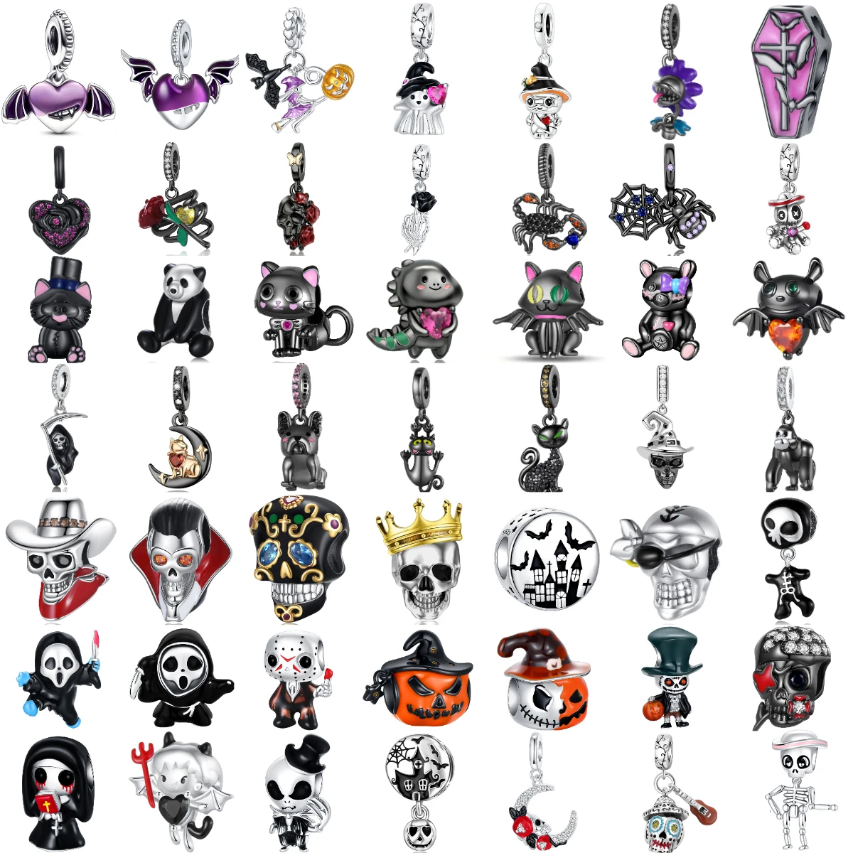 

Halloween Charms 925 Sterling Silver Skull Bat Pumpkin Beads Pendant Fit Original Bracelet Charm Beads Necklace DIY Fine Jewelry
