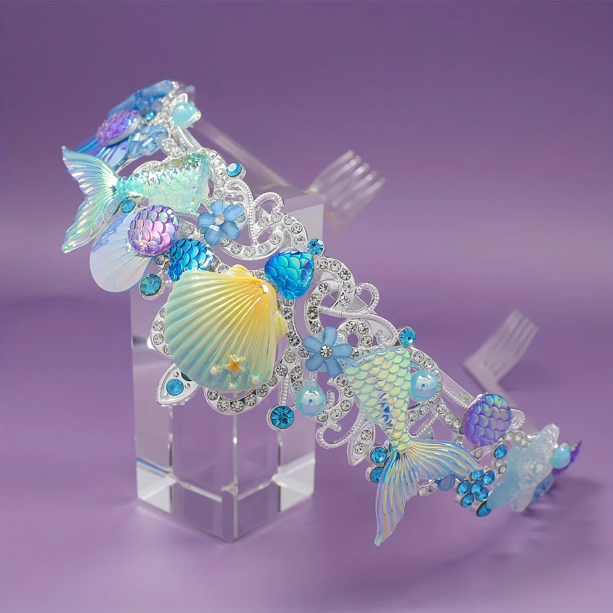 2025 New Mermaid Hair Comb Crown Ocean Series Alloy Crown Adorable Children's Headband Birthday Gift, Party Headpiece Accessory view 3