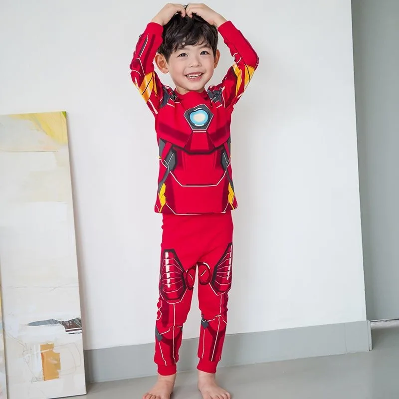 Marvel Herbstkleidung und Herbsthosen Set Iron Man Cartoon Anime Herren Bequeme lässige Baumwolle Bottoming Home Kleidung