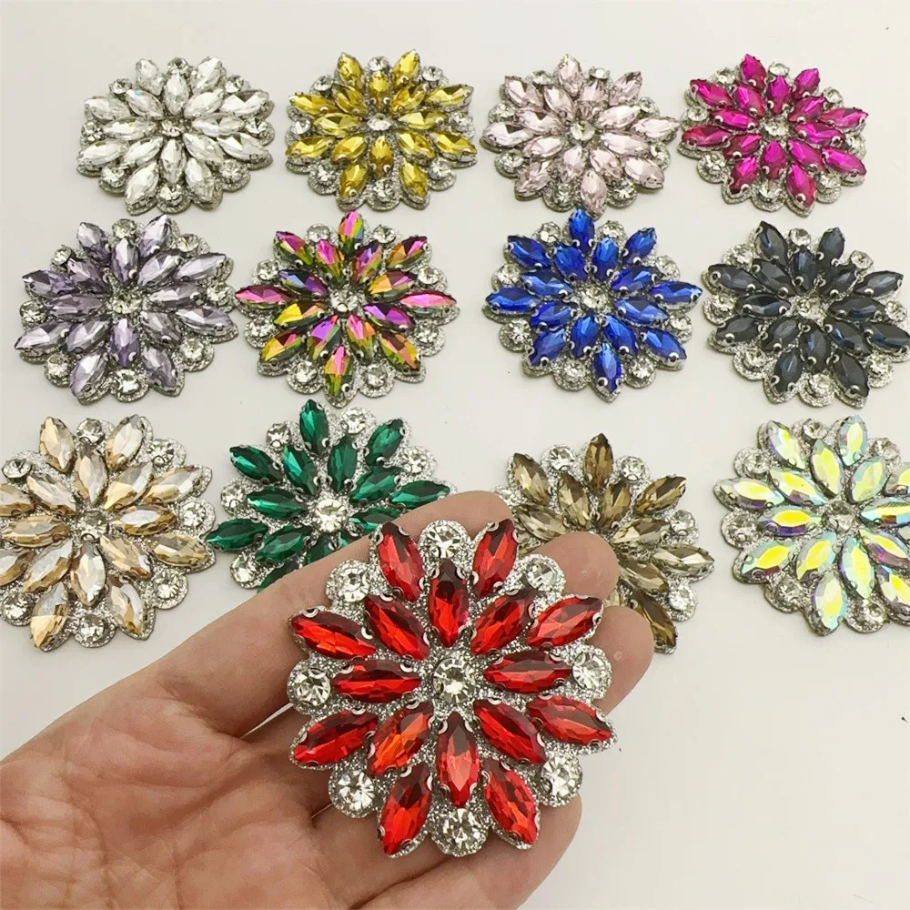 20pcs 3D Iron On Applique Handmade Embroidery Crystal Flower Patches for Clothing DIY
