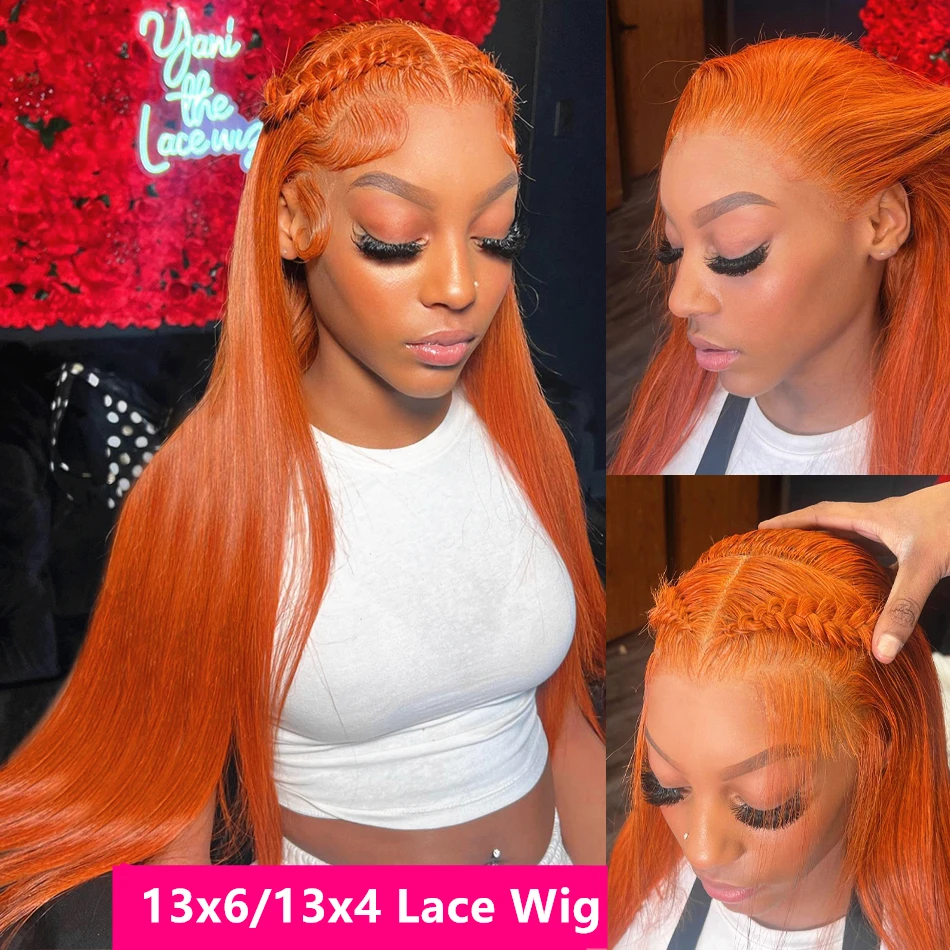 36 Inch Orange Ginger 13x6 Hd Lace Frontal Wigs Human Hair 13X4 Straight Lace Front Wigs Human Hair 100% Colored Wigs For Women