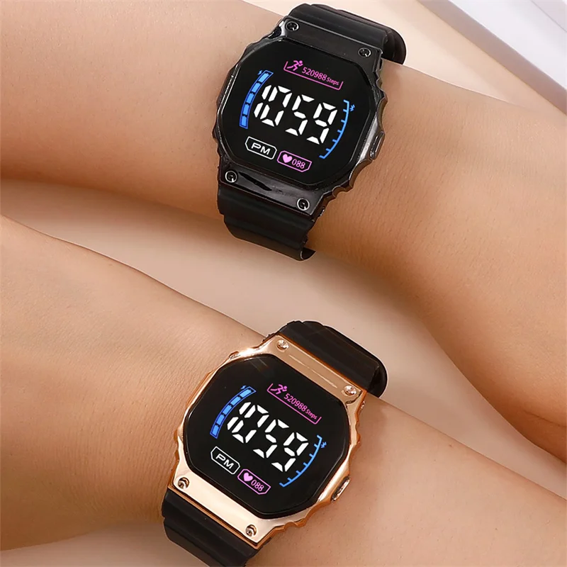 Jam tangan pasangan LED Digital, jam tangan elektronik untuk pria wanita, jam tangan militer olahraga, jam tangan silikon LED Digital