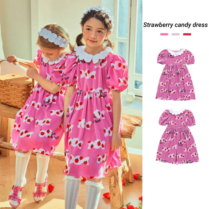 Korean Style Floral Printed Princess Dress for Girls Spring Summer Short Sleeve Baby Girl Party Skirt Presale 2025 New Arrival