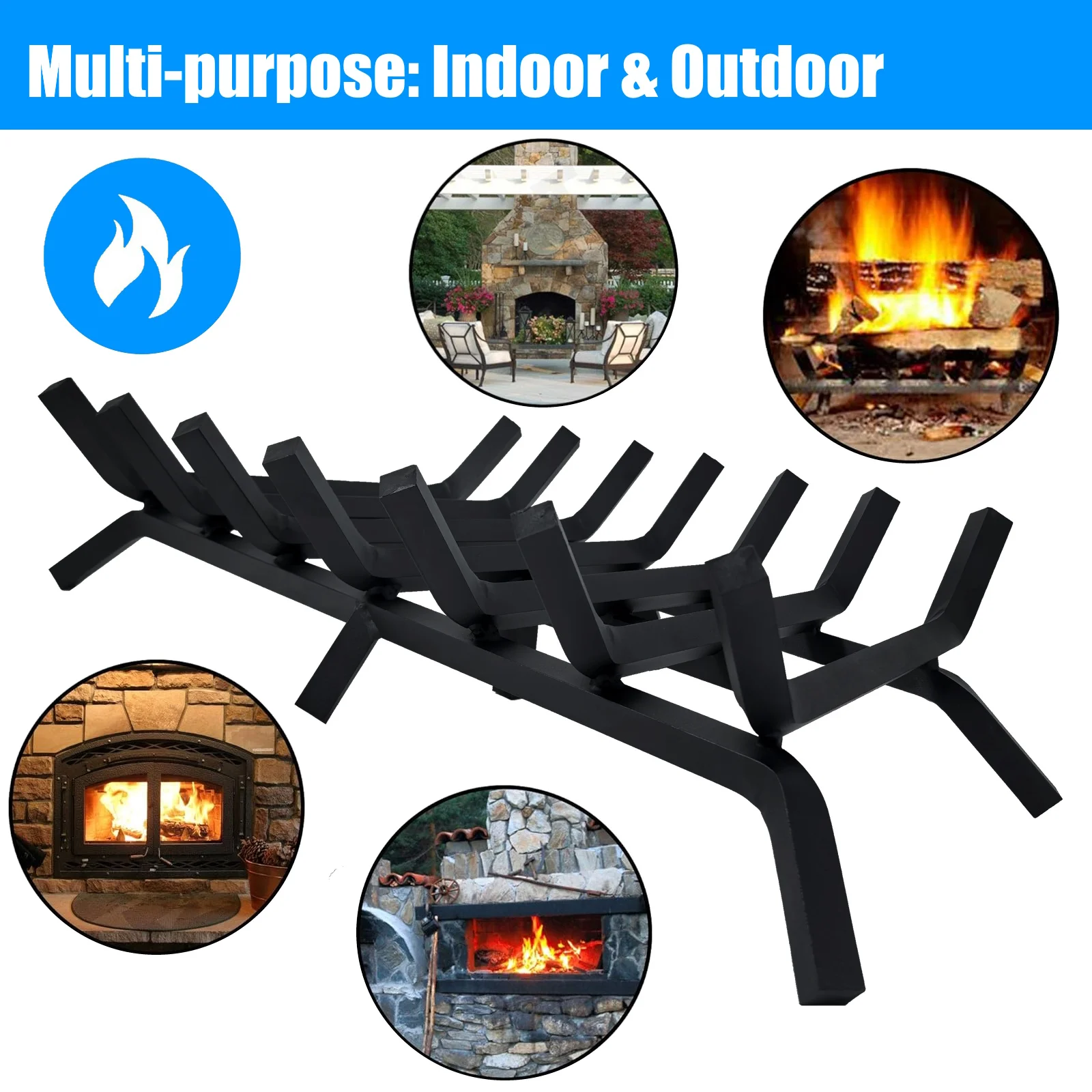 Storage and Finishing Firewood Chassis Simple Solid Steel Heavy Duty Fireplace Log Holder with Fire Log Tongs & Fire Poker