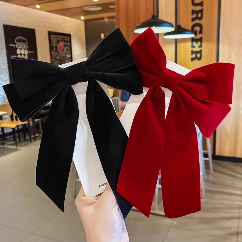Элегантный бархатный бант, заколка для волос, лента с бантом, хвост, заколка для волос, заколка для женщин и девочек, аксессуары для волос для свадебной вечеринки