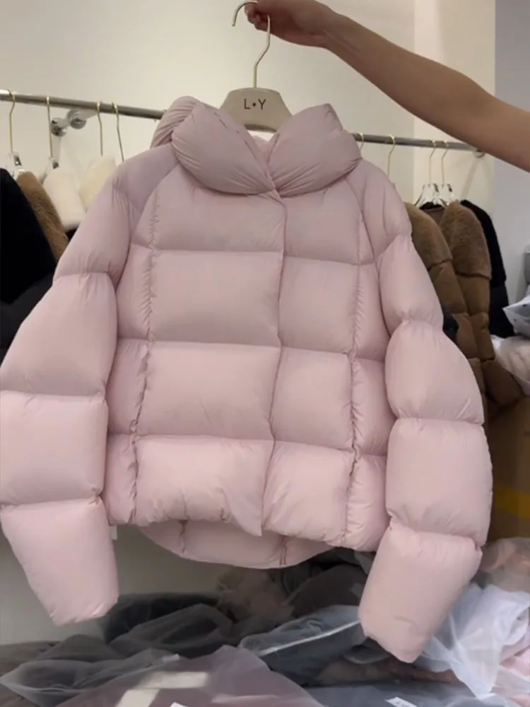 

Korean Sle Unique ort Pink down Jaet Women's Winter Thi Outerwear Bread Coat High-End Feeling Commute Sle Straight Cut