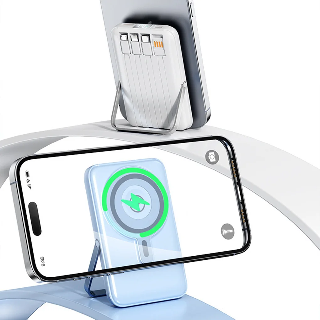 

10000mAh Magnetic Power Bank Portable Wireless Charger With Cable Fast Charging External Battery Stand For iPhone 16 15